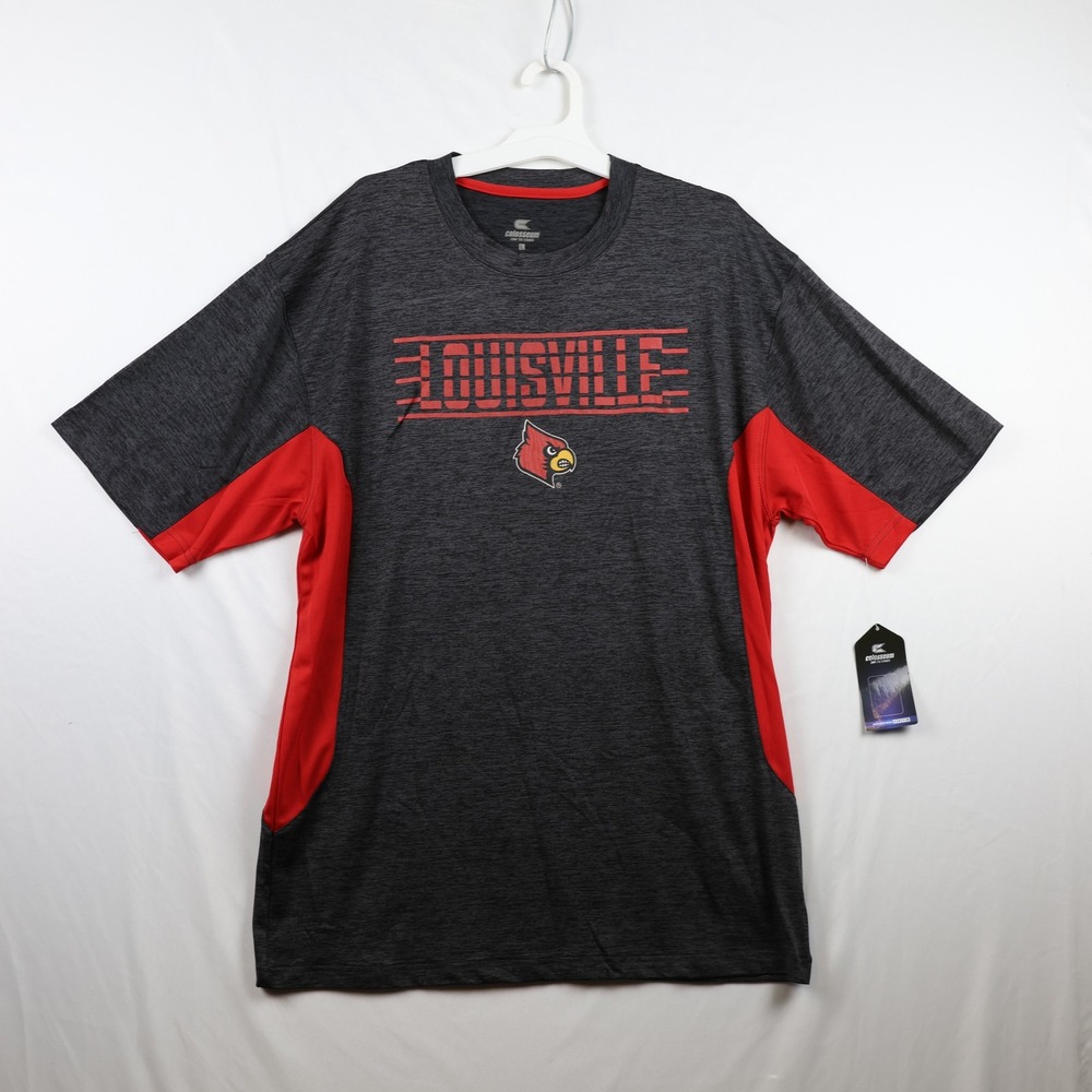 Louisville Cardinals Shirt Mens Large Gray Red NCAA Basketball Performance Tee